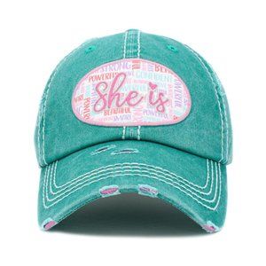 Womens Distressed Vintage New "She is Powerful, Beautiful Strong Hat Baseball Ca